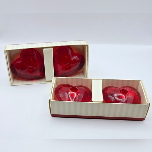 Williams Sonoma Red Glass Heart Mini Taper Candle Holders Set of 4 - Picture 5 of 13